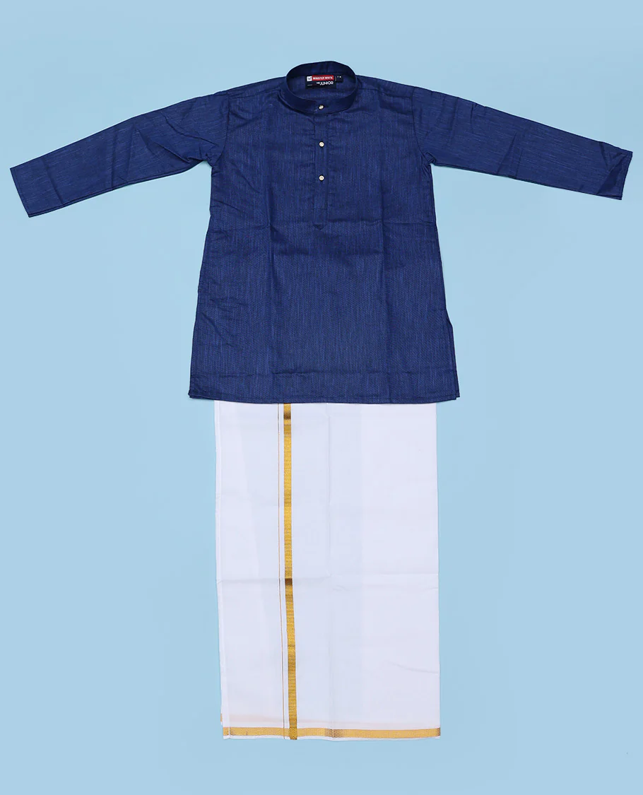 Blue cotton shirt with contrast dhoti (Glamorous boy) - Image 3