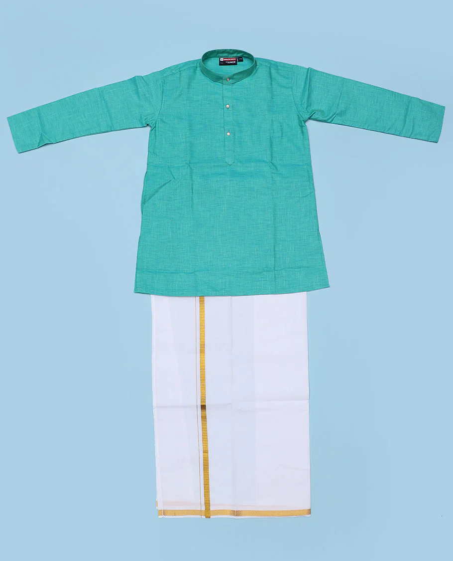 Blue cotton shirt with contrast dhoti (Glamorous boy) - Image 34