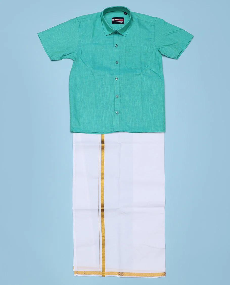 Blue cotton shirt with contrast dhoti (Luxurious boy) - Image 29