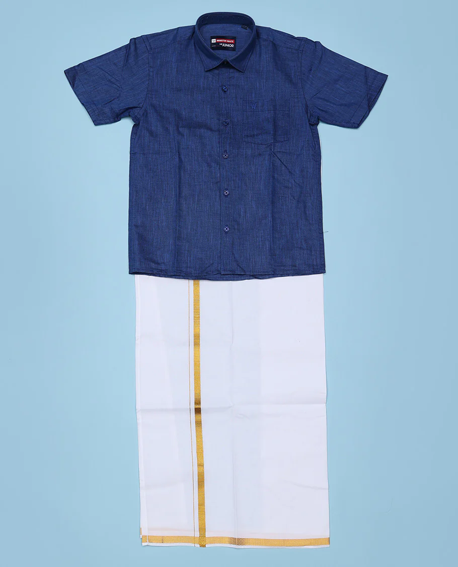 Blue cotton shirt with contrast dhoti (Luxurious boy) - Image 3