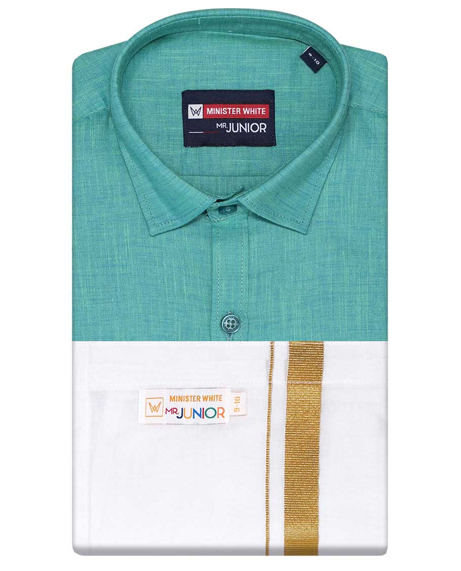 Blue cotton shirt with contrast dhoti (Luxurious boy) - Image 44