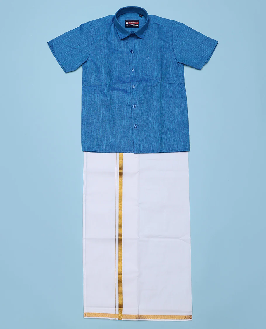 Blue cotton shirt with contrast dhoti (Luxurious boy) - Image 60