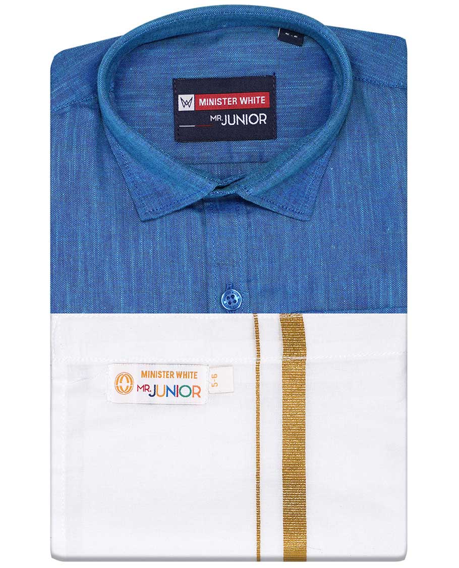 Blue cotton shirt with contrast dhoti (Luxurious boy) - Image 62