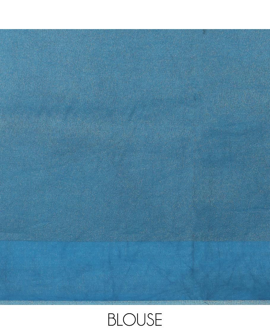 Blue floral design dola silk saree with self floral zari design & intricate zari design pallu - Image 5