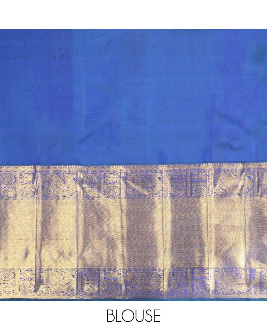 Blue floral jacquard samudrika silk saree with contrast intricate zari design border & floral zari design pallu - Image 6