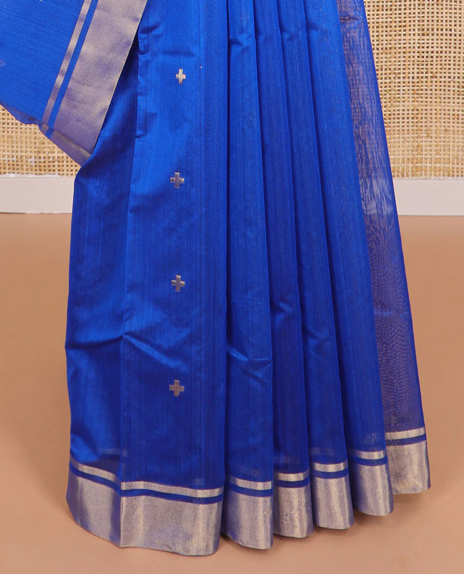Blue geometric design chanderi cotton saree with self zari border & geometric design pallu - Image 4