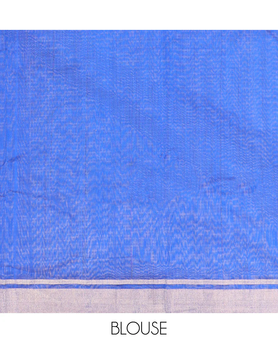 Blue geometric design chanderi cotton saree with self zari border & geometric design pallu - Image 5