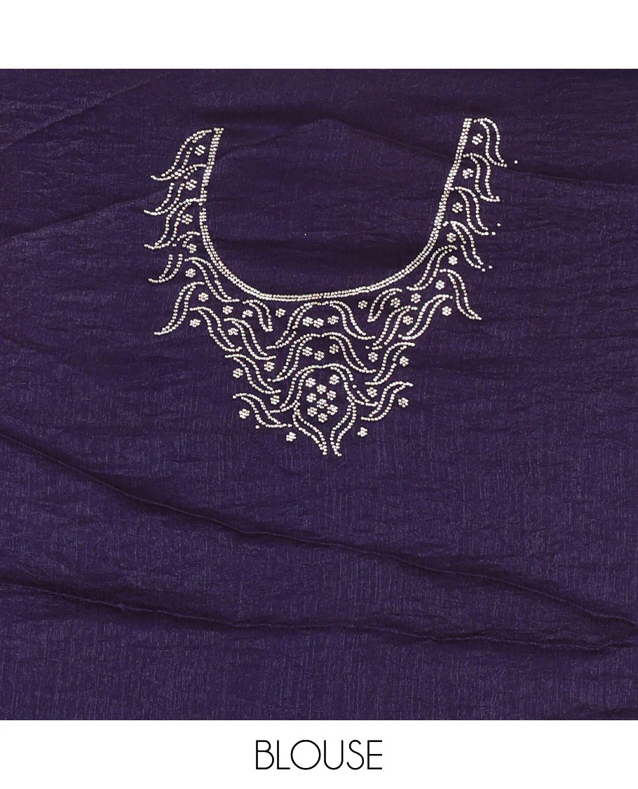 Blue micro stonework Fendi chiffon saree, scallop micro stonework border, stonework paisley pallu, and matching micro stone work blouse - Image 4