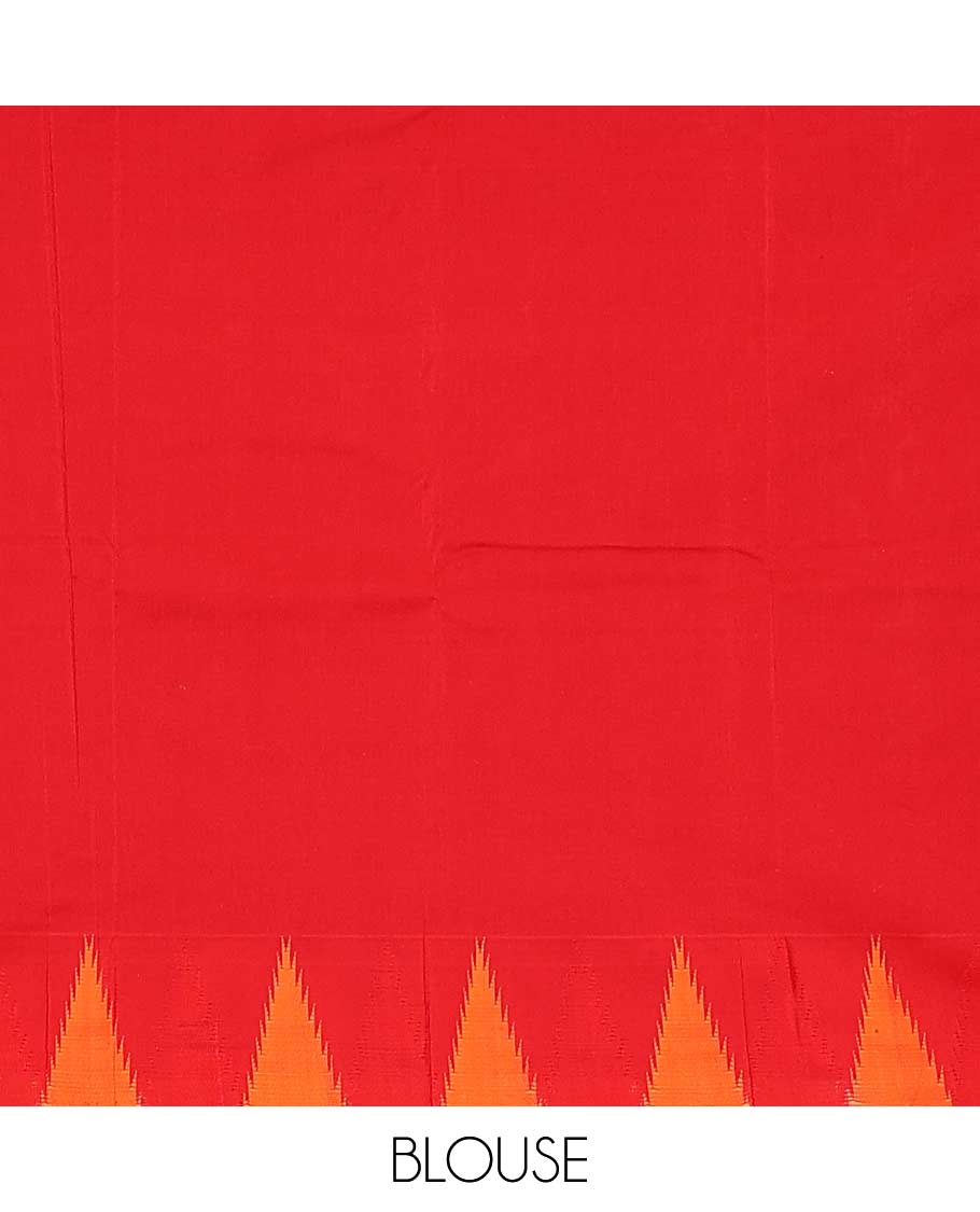 Blue plain Bangalore silk saree, contrast temple border, and striped pallu - Image 6