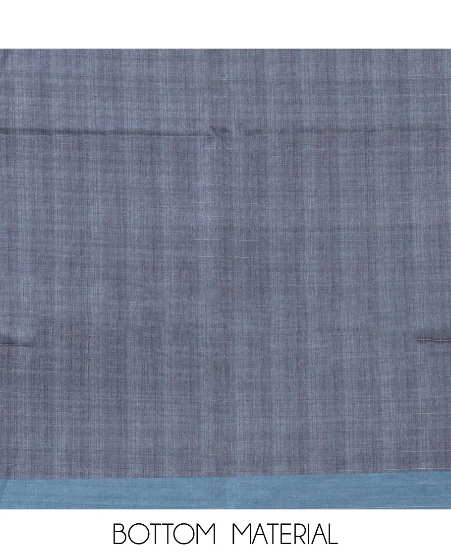 Blue semi-tussar material chudidar set,geometric & kantha print top,heathered plain bottom & dupatta of geometric & floral print - Image 5