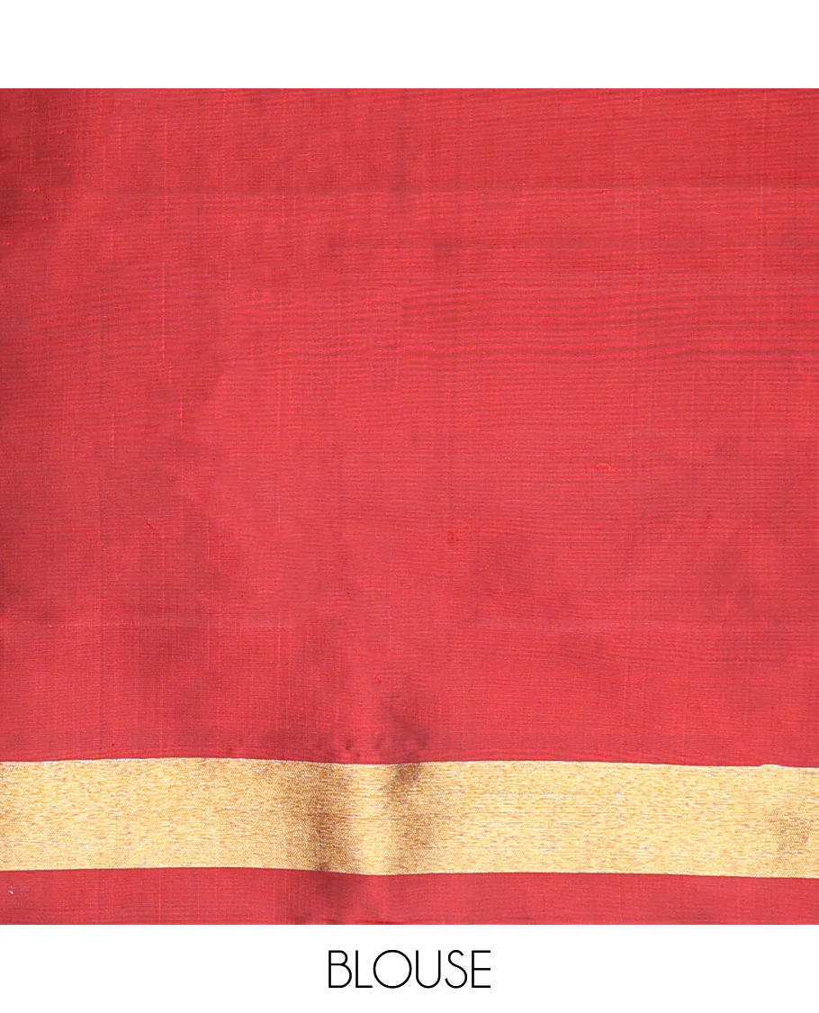 Borderless black and red plain and floral jaal jacquard design half-and-half samudrika silk saree, zari-rich seppu rekku pallu - Image 6