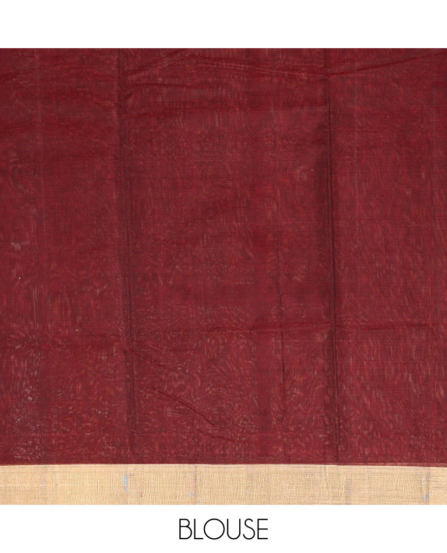 Brown paisely design chanderi cotton saree with contrast border & geometric design pallu - Image 5