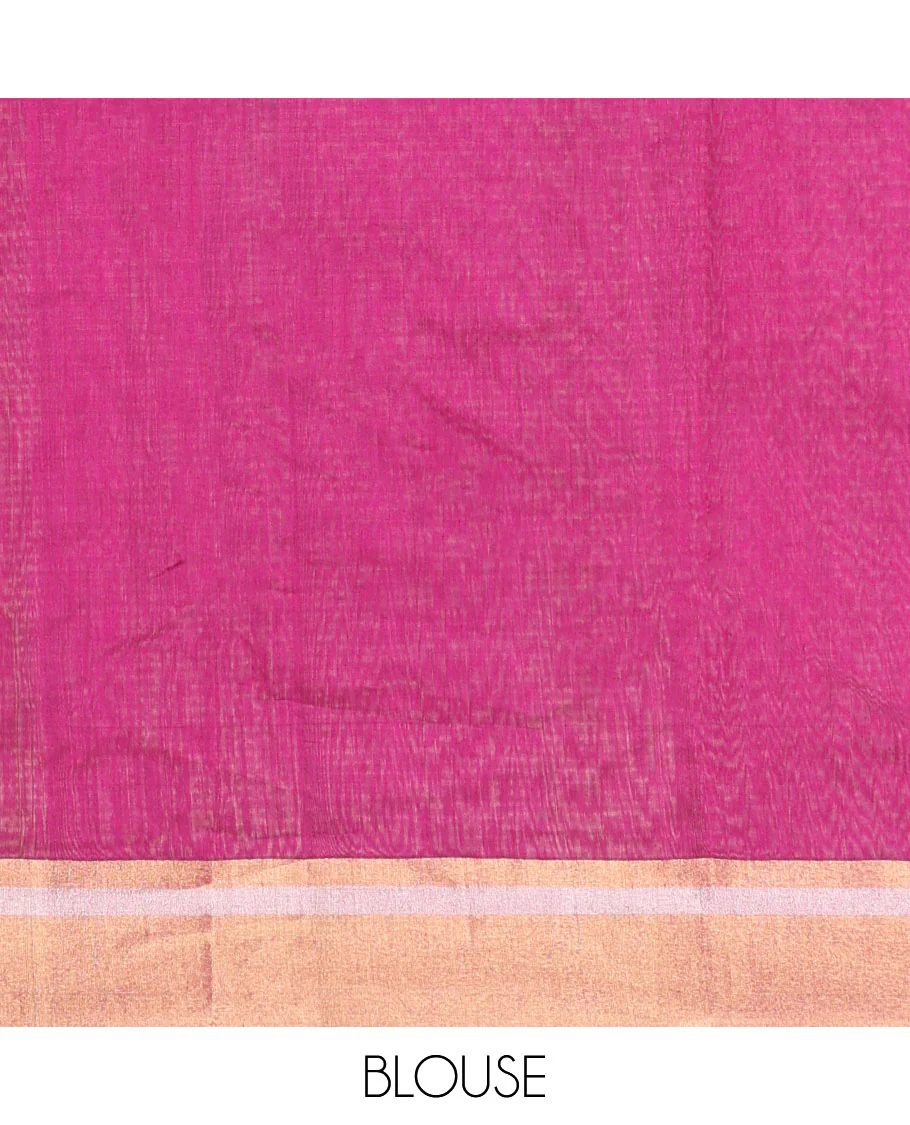 Dark pink floral motifs chanderi cotton saree with contrast zari design border & striped pallu - Image 5