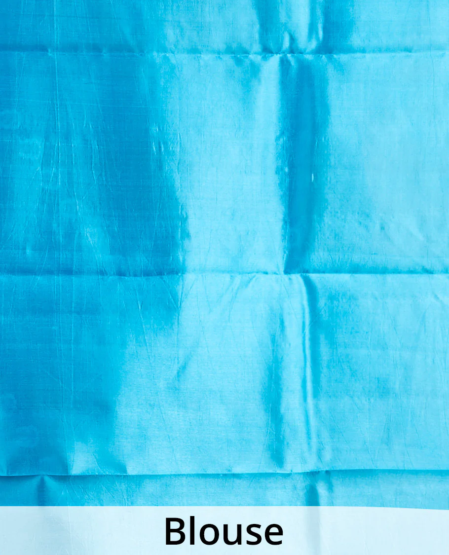 Green floral motifs dupio silk saree with contrast floral embroidery border - Image 4