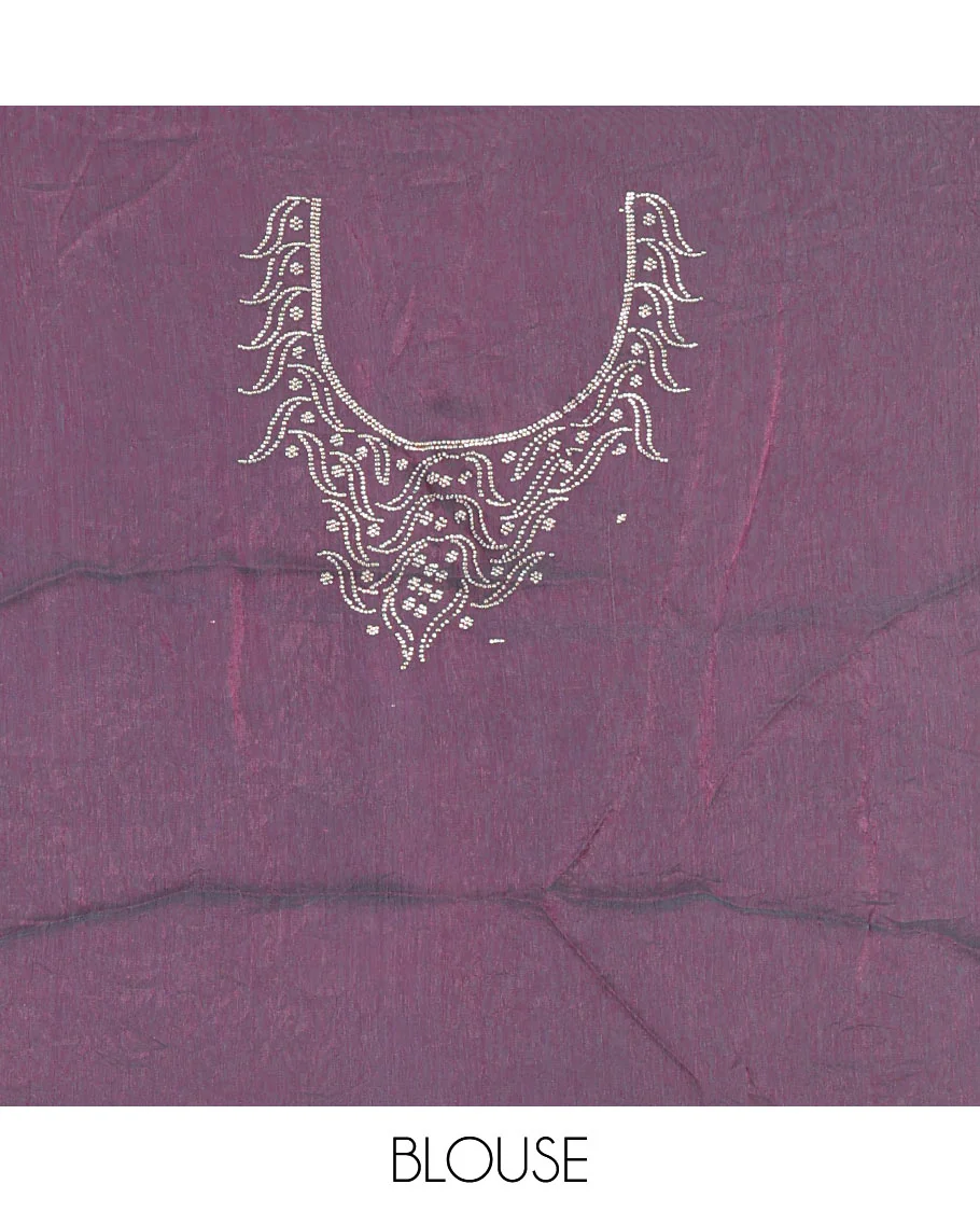 Green micro stonework Fendi chiffon saree, scallop micro stonework border, stonework paisley pallu, and matching micro stone work blouse - Image 4