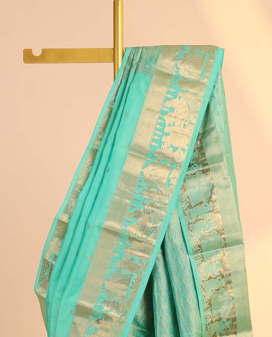 Green Vasundhara silk saree with zari buttas, zari-rich manga design pallu & zari border of wedding-theme motifs weave - Image 3