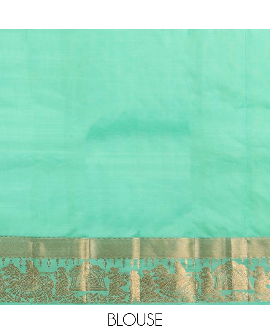 Green Vasundhara silk saree with zari buttas, zari-rich manga design pallu & zari border of wedding-theme motifs weave - Image 5