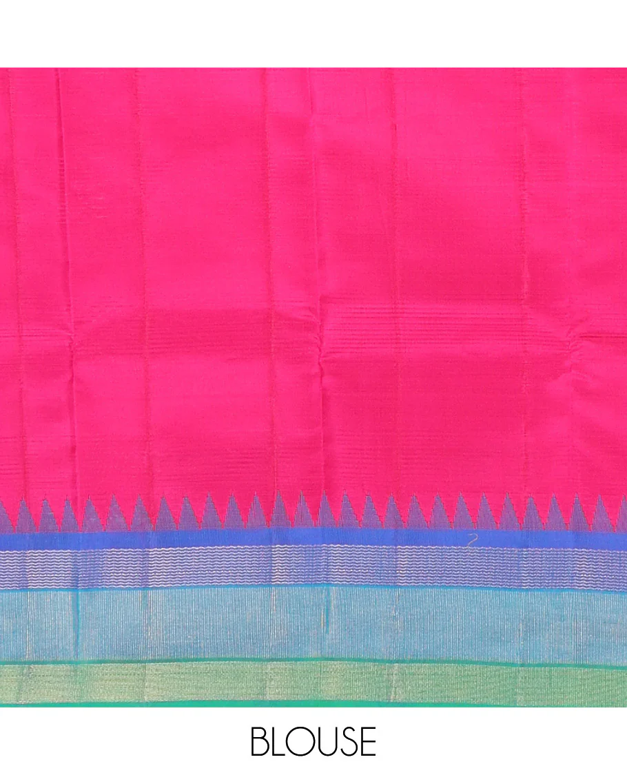 Green striped Bangalore silk saree, contrast ganga jamuna temple border, and temple design pallu - Image 6
