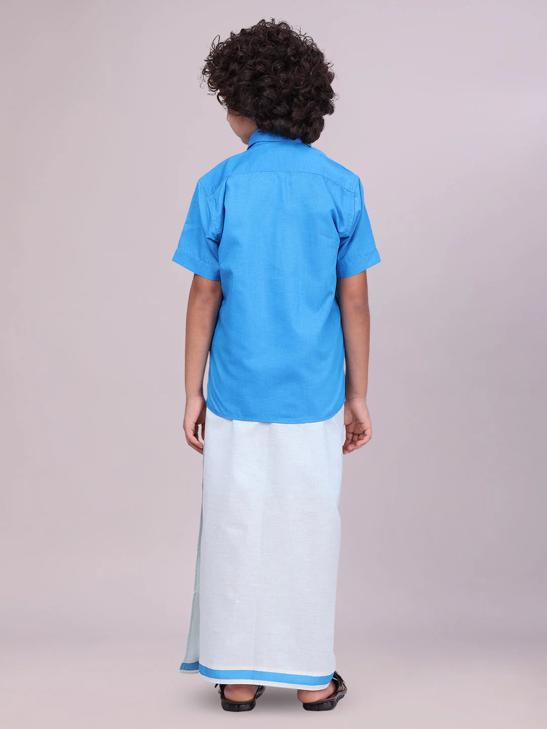 Kids Cotton Blue Shirt with Tissue Matching Border Dhoti Combo Skillful Boy - Image 4