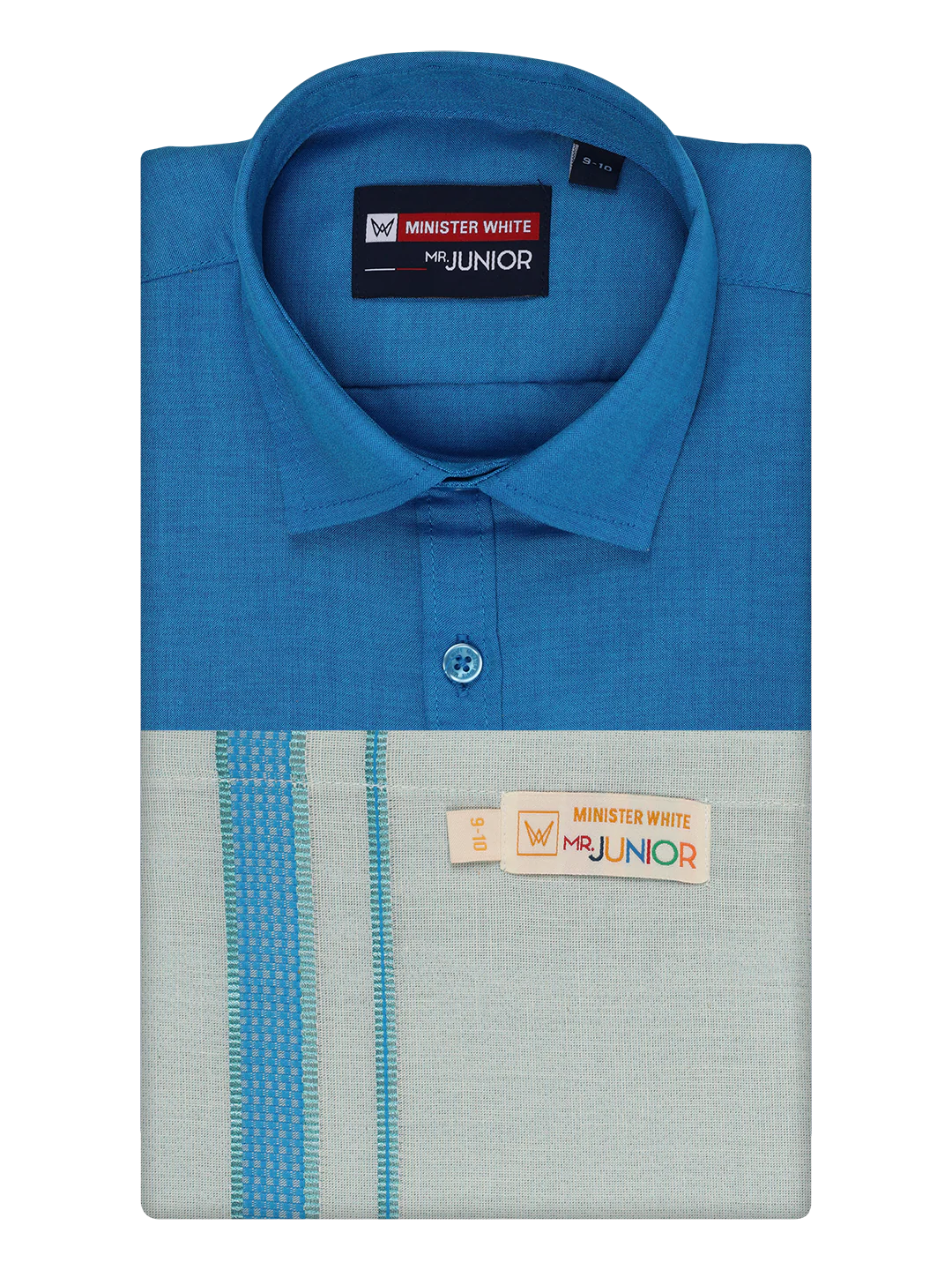 Kids Cotton Blue Shirt with Tissue Matching Border Dhoti Combo Skillful Boy - Image 5