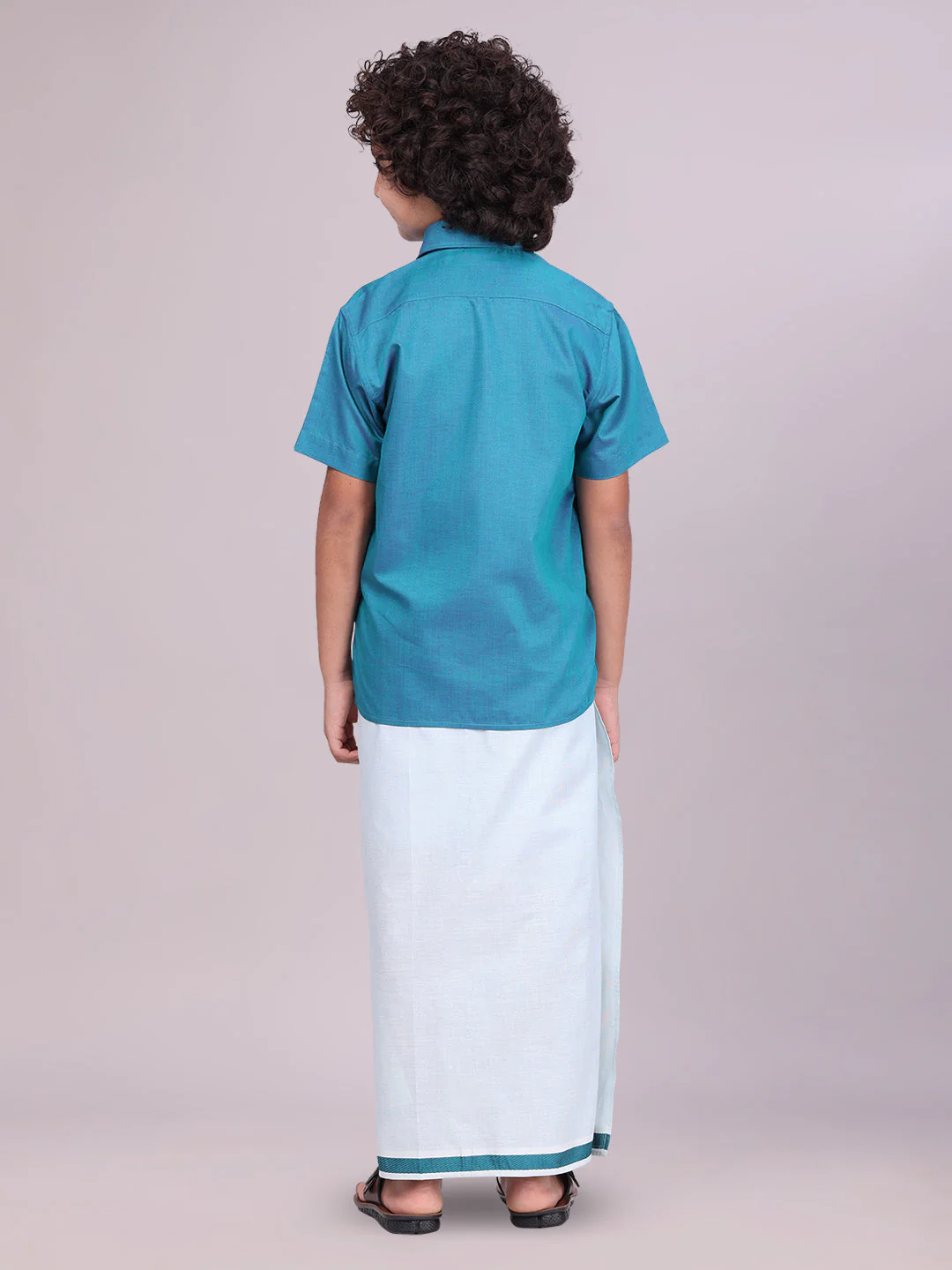 Kids Cotton Green Shirt with Tissue Matching Border Dhoti Combo Skillful Boy - Image 4
