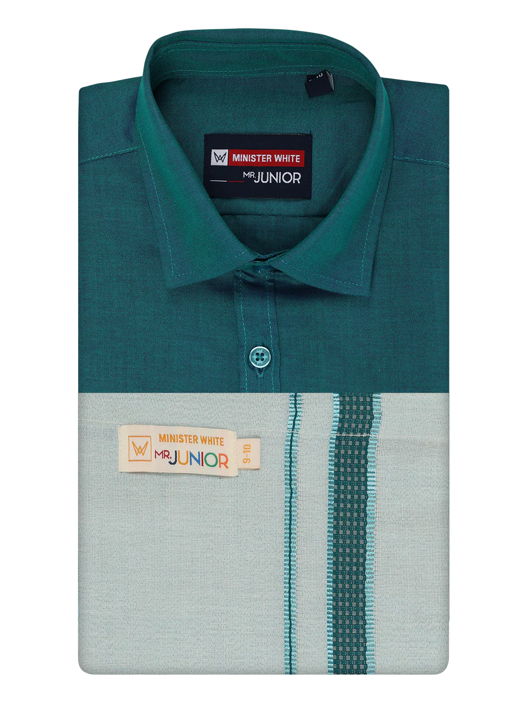 Kids Cotton Green Shirt with Tissue Matching Border Dhoti Combo Skillful Boy - Image 5