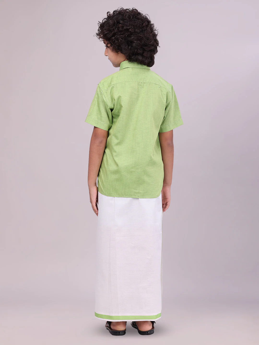 Kids Cotton Light Green Shirt with Tissue Matching Border Dhoti Combo Skillful Boy - Image 4