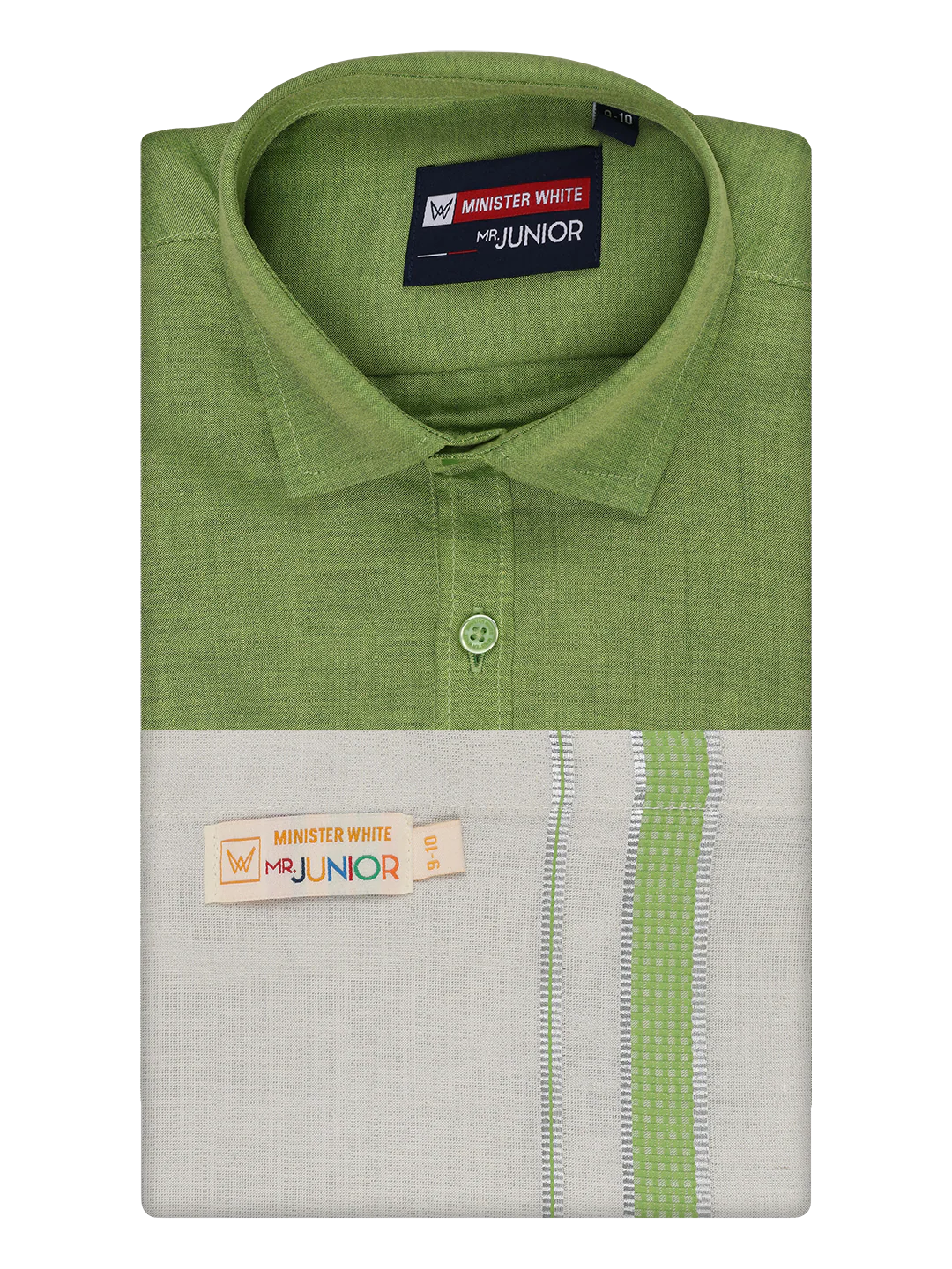 Kids Cotton Light Green Shirt with Tissue Matching Border Dhoti Combo Skillful Boy - Image 5