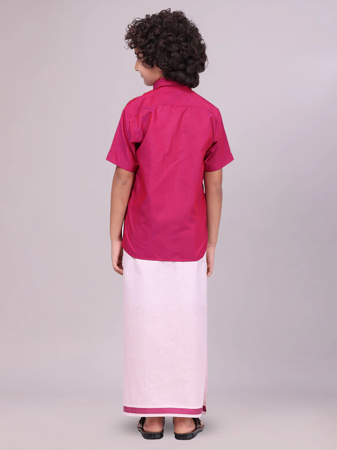 Kids Cotton Magenta Shirt with Tissue Matching Border Dhoti Combo Skillful Boy - Image 4