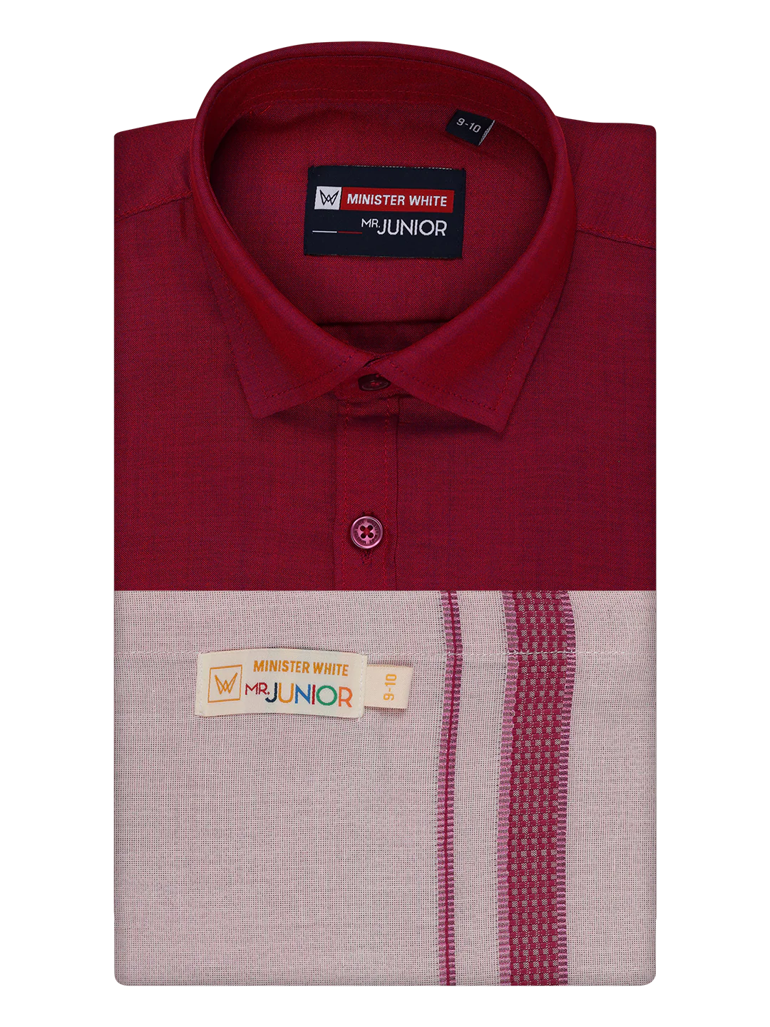 Kids Cotton Magenta Shirt with Tissue Matching Border Dhoti Combo Skillful Boy - Image 5