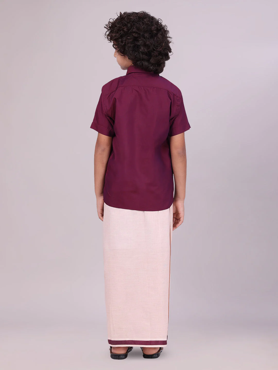 Kids Cotton Maroon Shirt with Tissue Matching Border Dhoti Combo Skillful Boy - Image 4