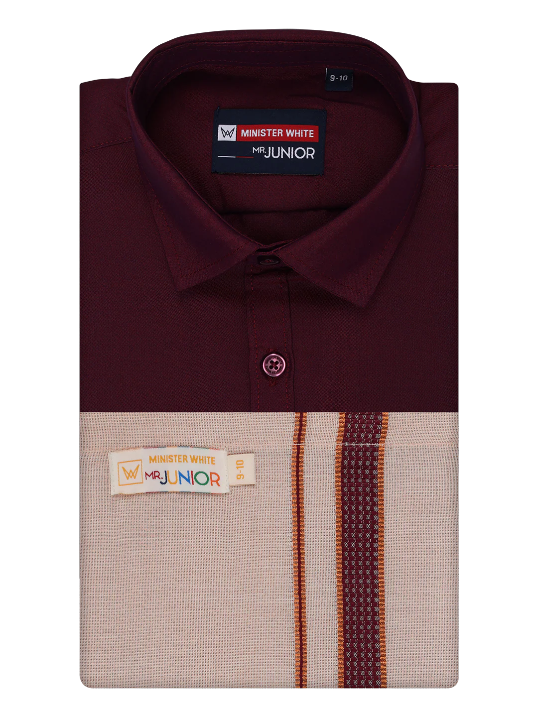 Kids Cotton Maroon Shirt with Tissue Matching Border Dhoti Combo Skillful Boy - Image 5