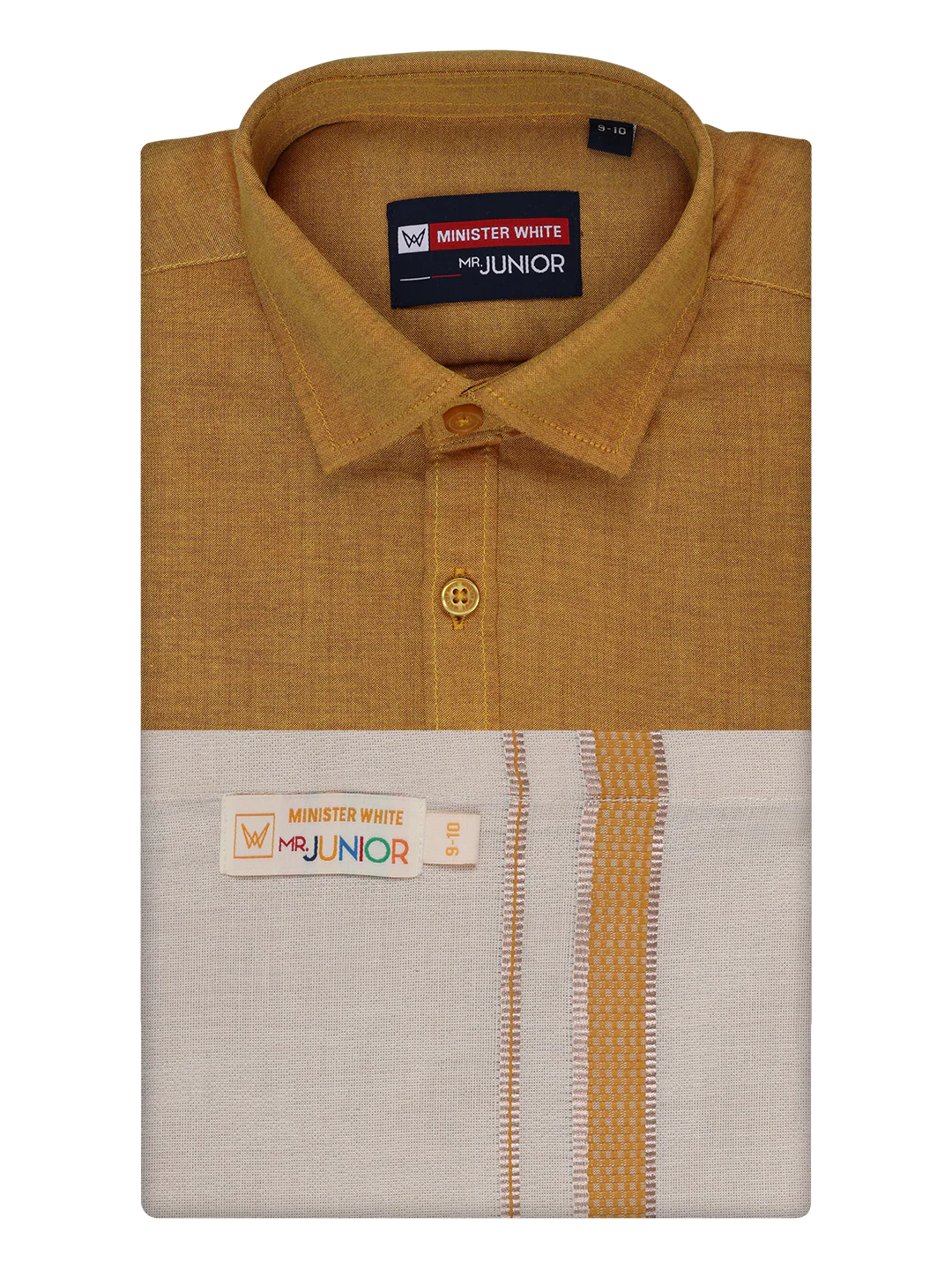 Kids Cotton Mustard Shirt with Tissue Matching Border Dhoti Combo Skillful Boy - Image 3