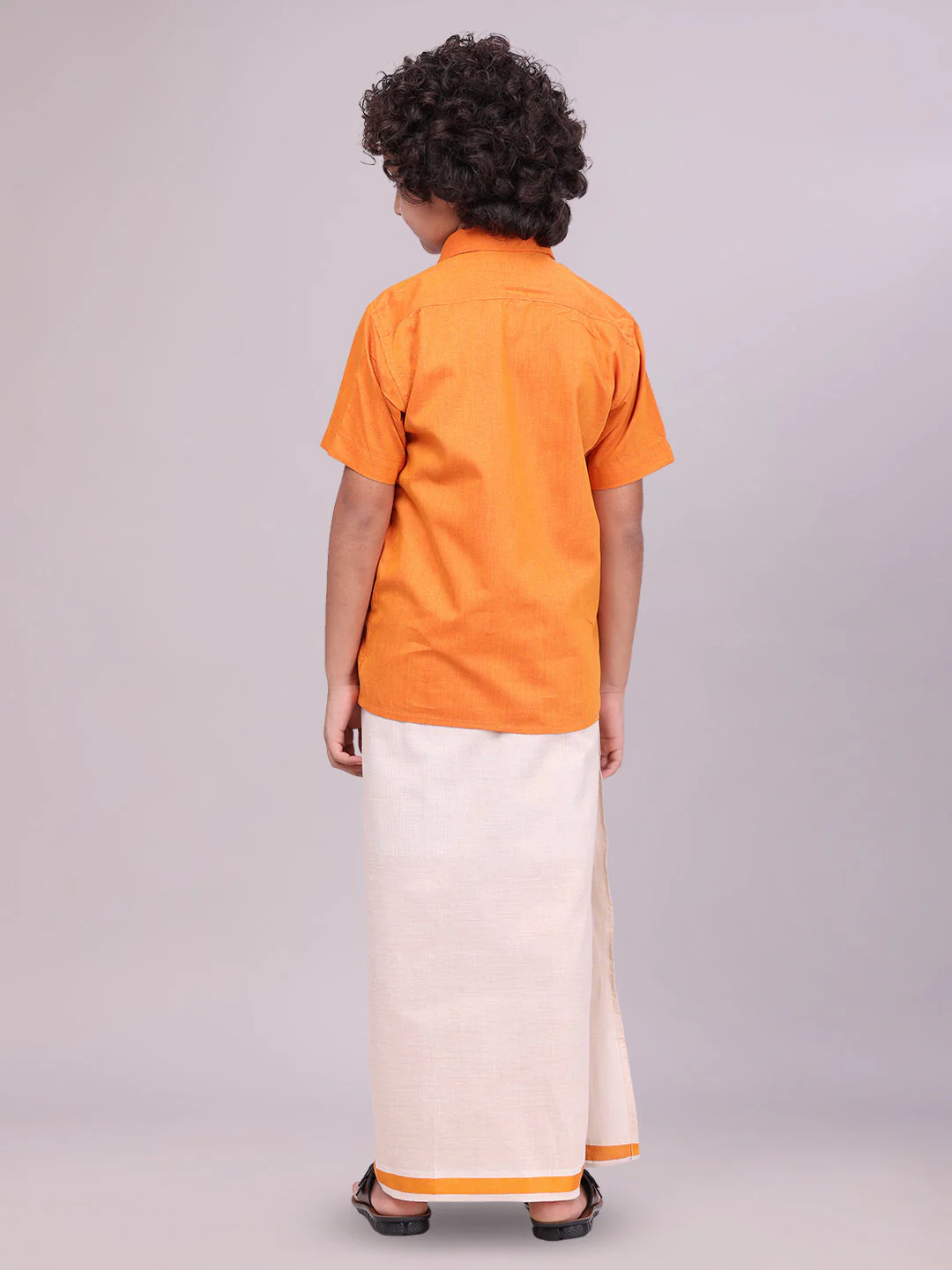 Kids Cotton Orange Shirt with Tissue Matching Border Dhoti Combo Skillful Boy - Image 4