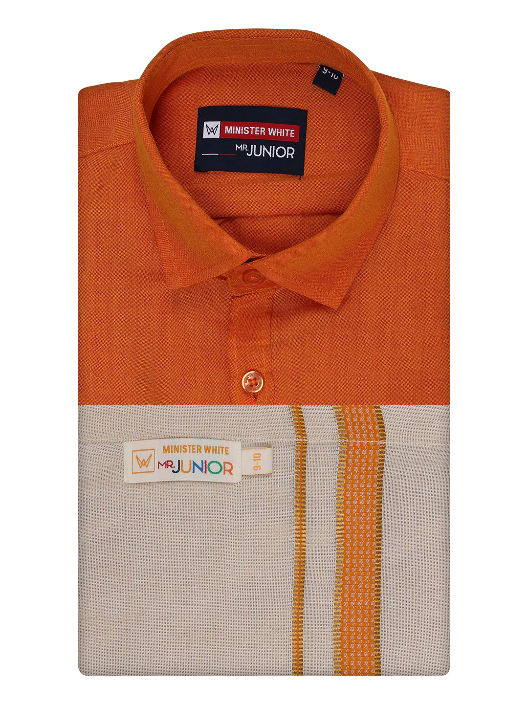 Kids Cotton Orange Shirt with Tissue Matching Border Dhoti Combo Skillful Boy - Image 5