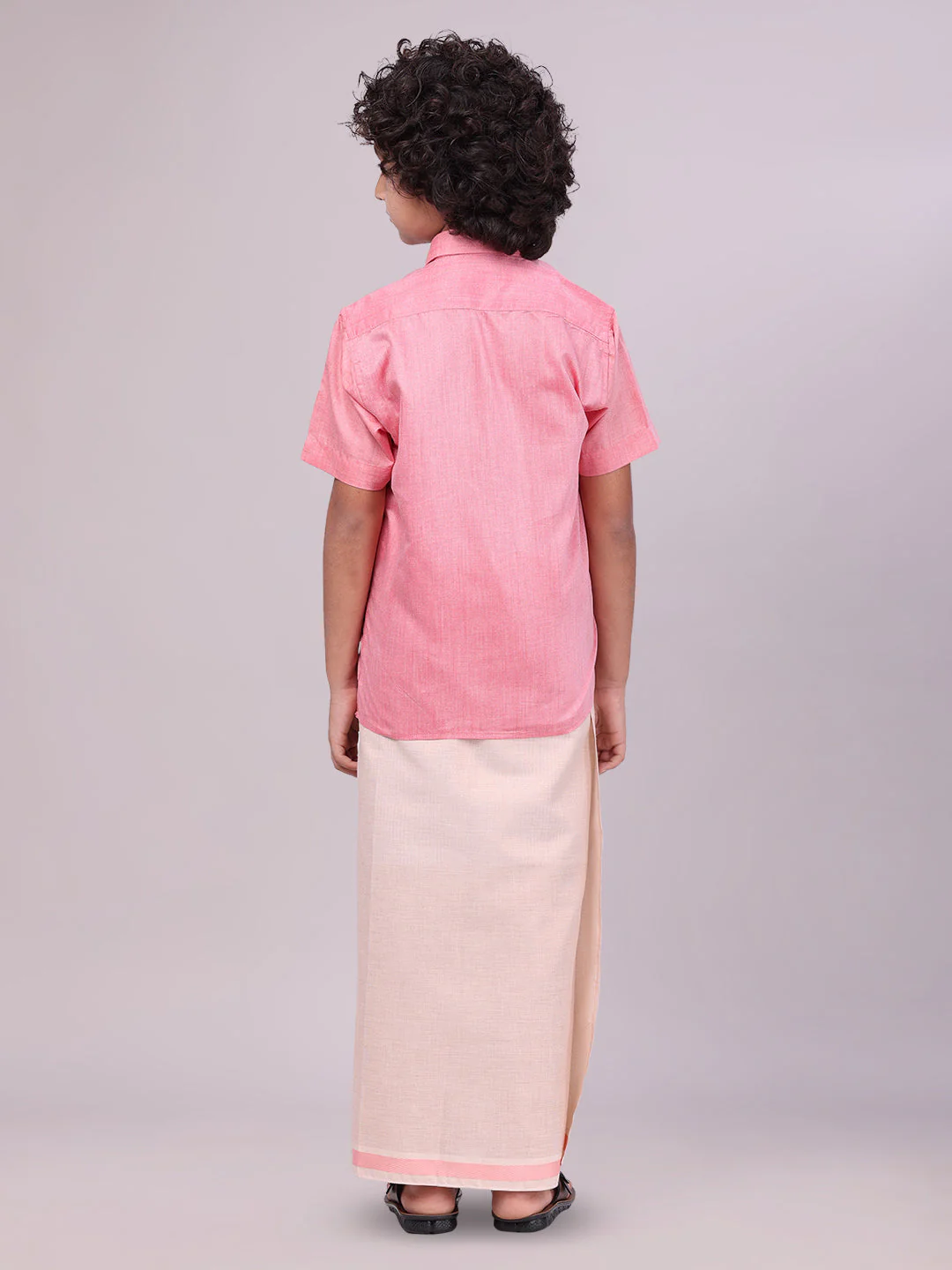 Kids Cotton Pink Shirt with Tissue Matching Border Dhoti Combo Skillful Boy - Image 4