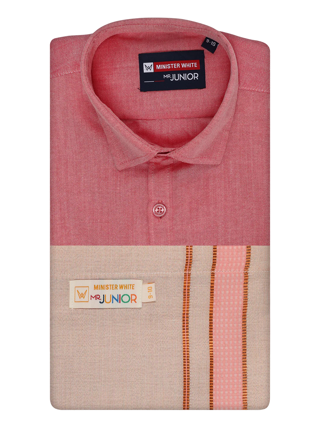 Kids Cotton Pink Shirt with Tissue Matching Border Dhoti Combo Skillful Boy - Image 5