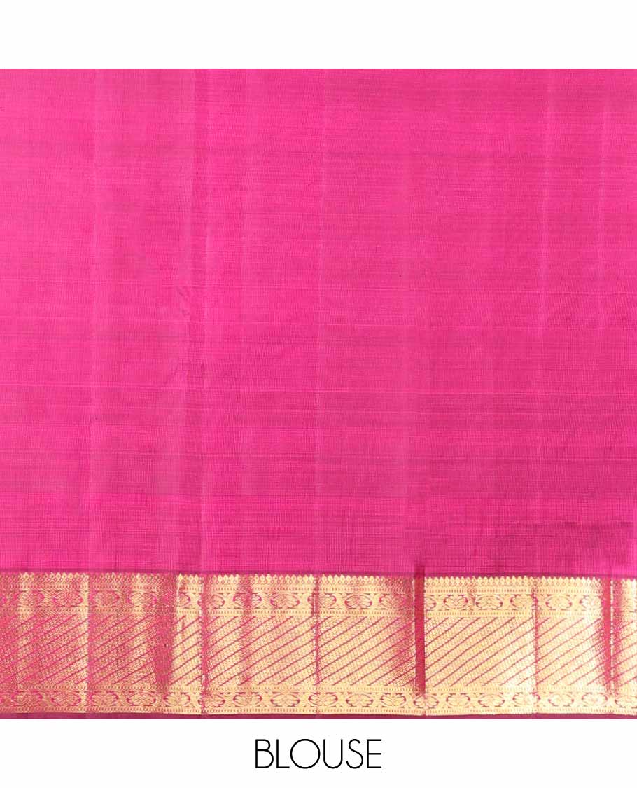 Magenta geometric design samudrika silk saree with self-border of zari design & floral, checked zari design pallu - Image 6