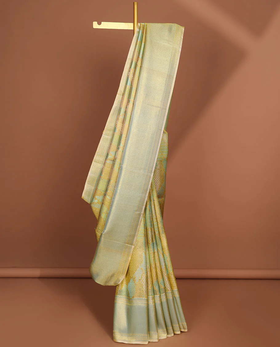 Muti-colored rangkat style Samudrika silk saree with border of muthu & banaras design , pallu of intricate zari design - Image 4