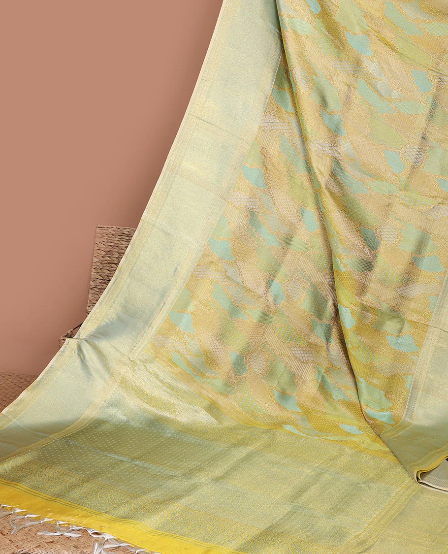 Muti-colored rangkat style Samudrika silk saree with border of muthu & banaras design , pallu of intricate zari design - Image 5