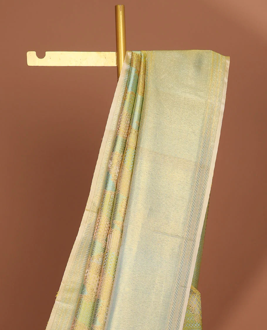 Muti-colored rangkat style Samudrika silk saree with border of muthu & banaras design , pallu of intricate zari design - Image 6
