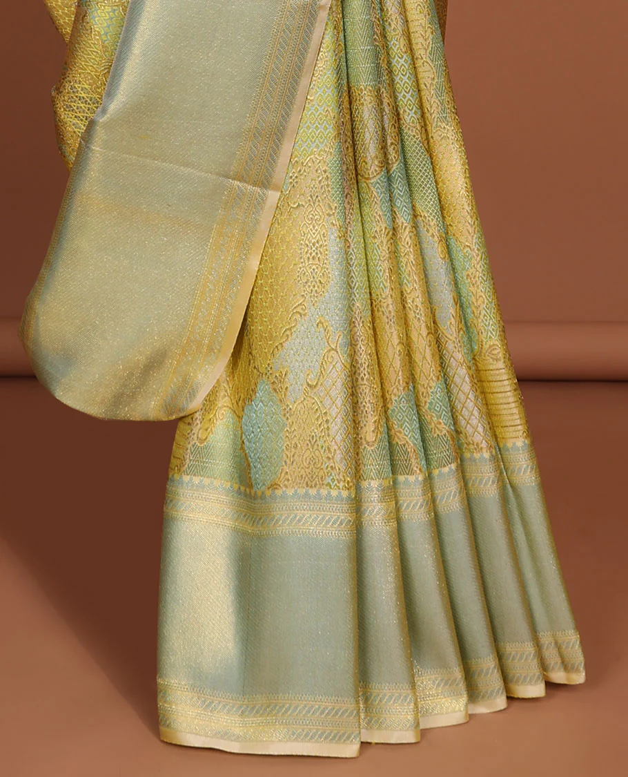 Muti-colored rangkat style Samudrika silk saree with border of muthu & banaras design , pallu of intricate zari design - Image 7
