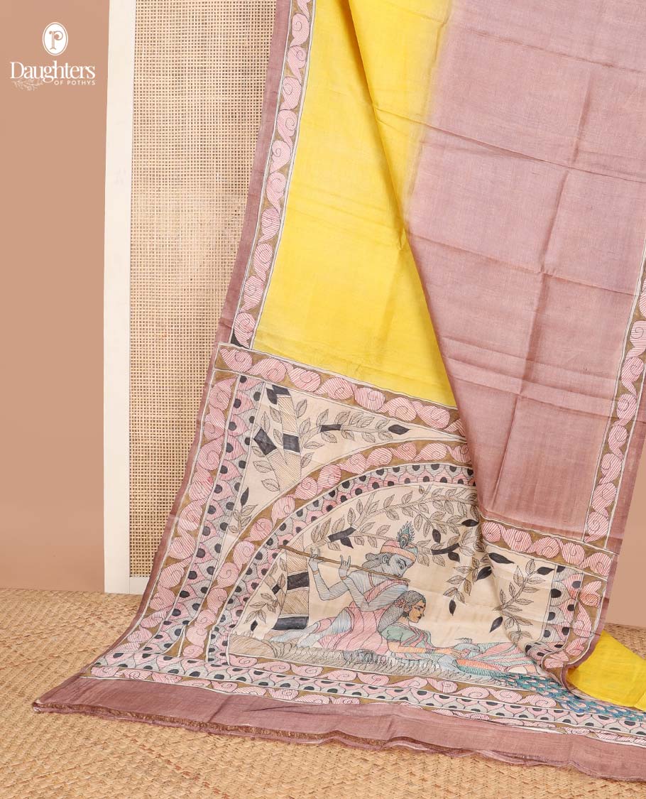 Maroon ogee design tussar saree with contrast floral design border & block floral print design pallu - Image 3