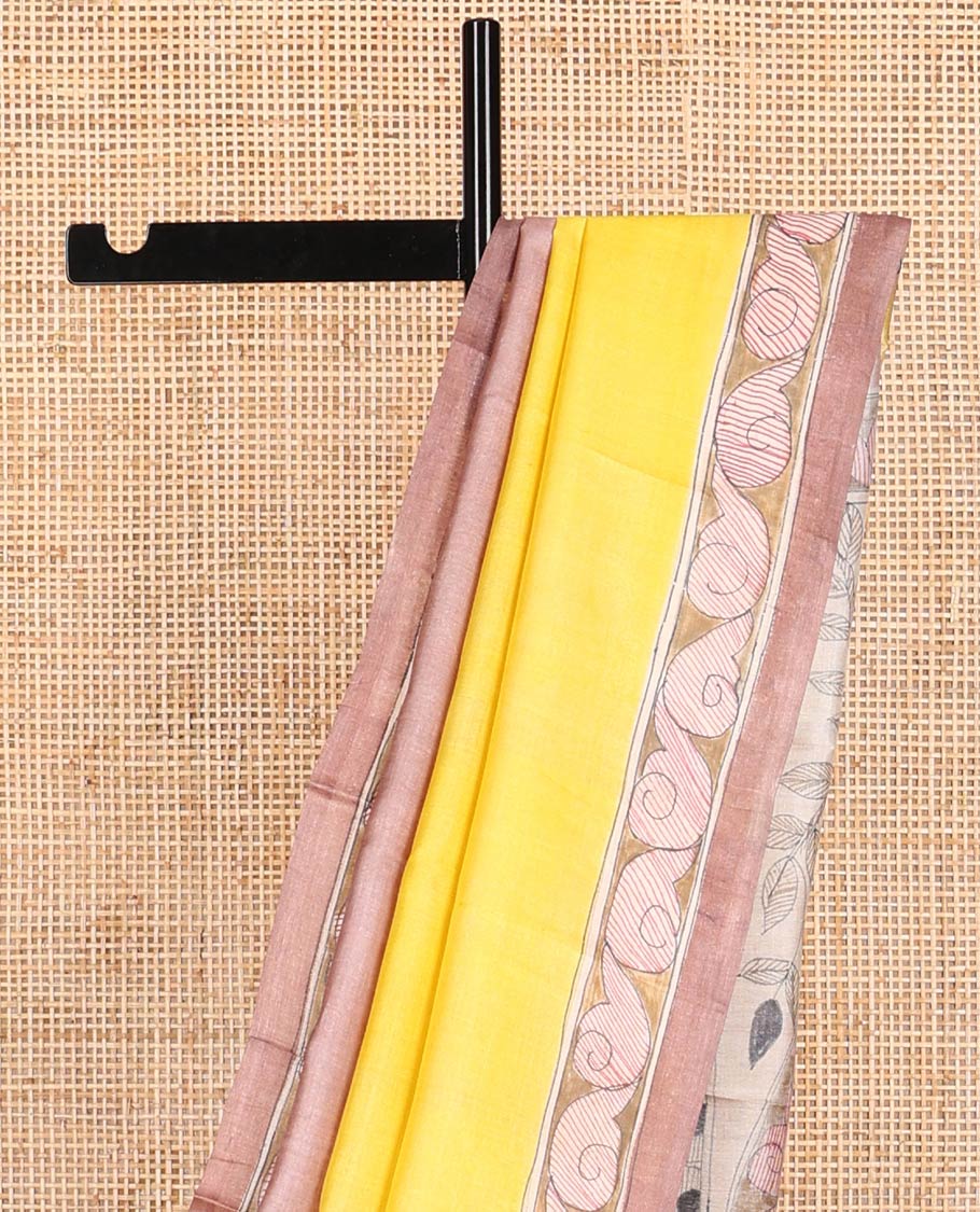 Maroon ogee design tussar saree with contrast floral design border & block floral print design pallu - Image 4