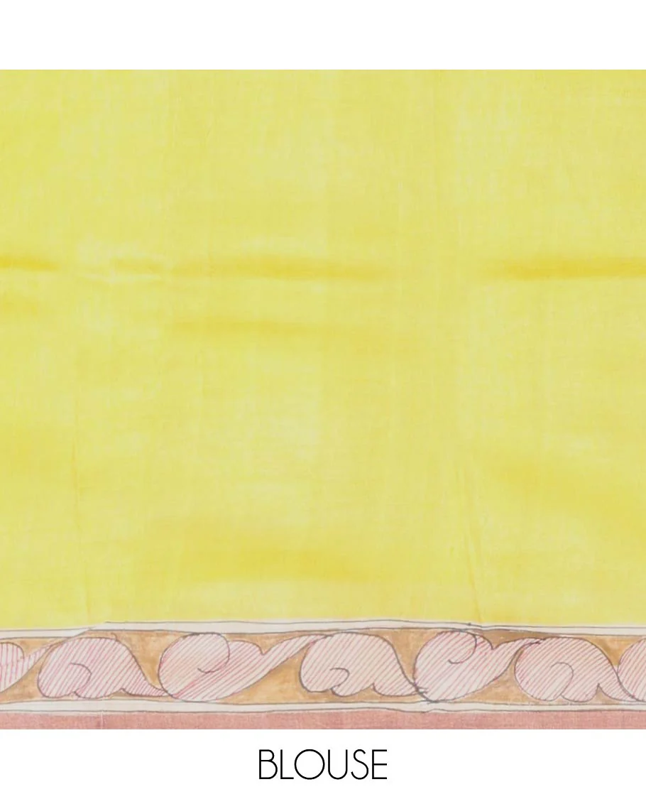 Maroon ogee design tussar saree with contrast floral design border & block floral print design pallu - Image 6