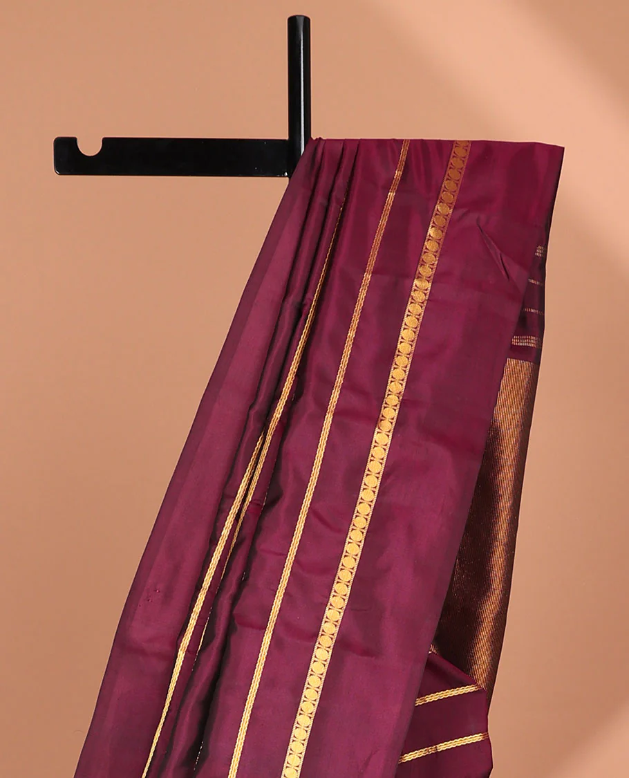 Maroon striped pure silk saree with self plain border & striped pallu - Image 7