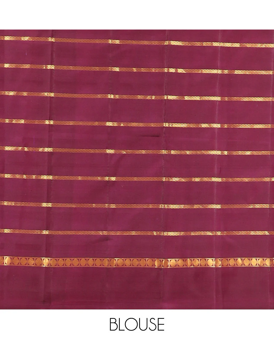 Maroon striped pure silk saree with self plain border & striped pallu - Image 9