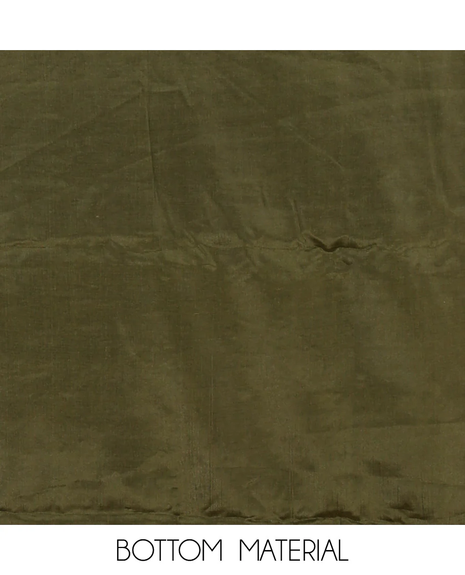 Mehendi green chudidar material set, floral design thread embroidered Burberry top, floral-themed embroidered Burberry dupatta & plain Santoon bottom - Image 5