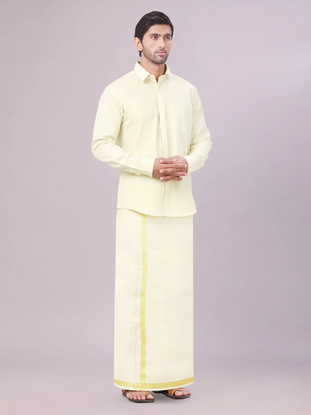 Men's Tissue Brass Color Flexi Dhoti Shirt Wedding Combo Maverick Flexi - Image 3