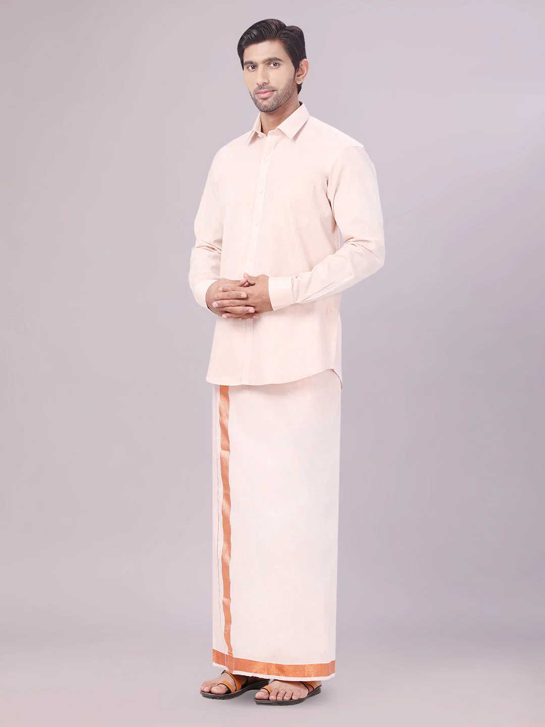 Men's Tissue Copper Color Flexi Dhoti Shirt Wedding Combo Maverick Flexi - Image 3